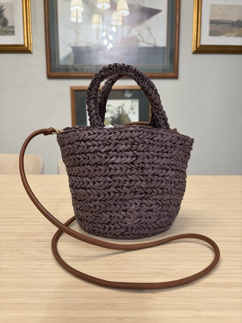 NWT J. Crew Small Malta Handwoven Straw Bag in Purple French Girl Cottagecore